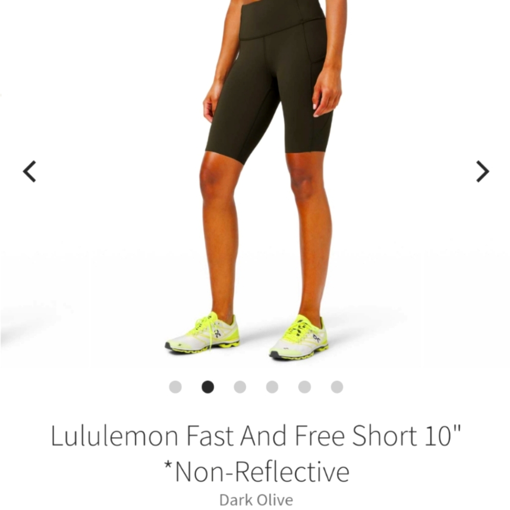 Lululemon Fast And Free short in dark olive. 10in, size 2 EUC